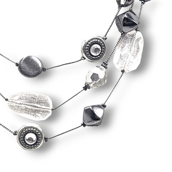 NY Multi Strand Necklace Gunmetal Gray Black Clear Adjustable Length - Picture 3 of 7